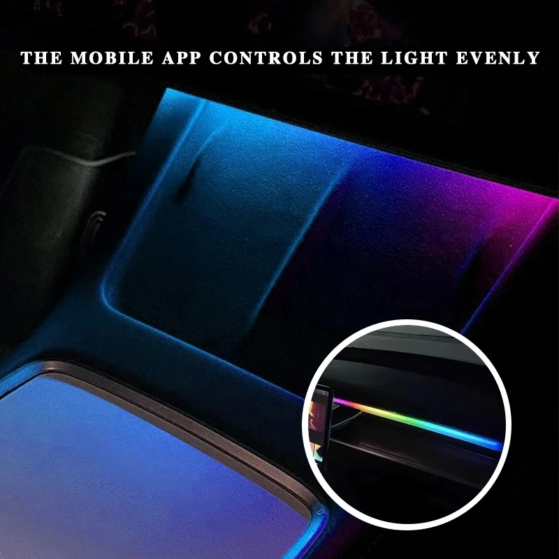 For Tesla Model 3 Y RGB Center Console Dashboard Wireless Charging Neon LED Light Strip Musical Rhythm USB Power APP Control