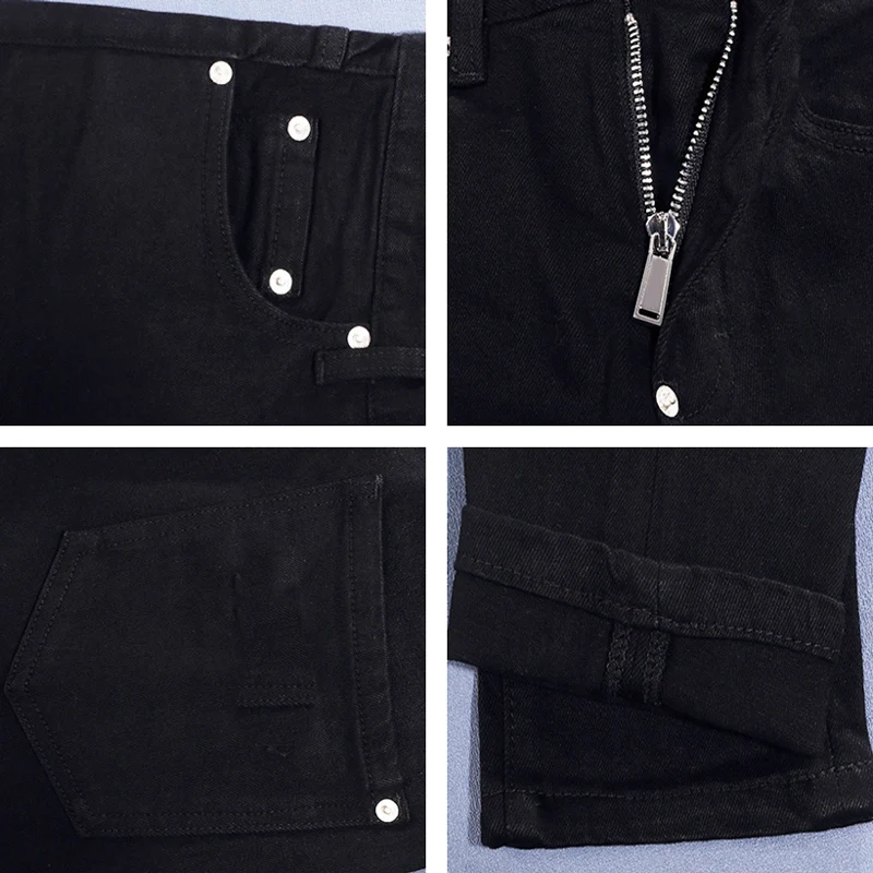 y2kFashionable new men's black jeans, nostalgic stretch slim fit jeans, high street hip-hop brand pants, Y2K