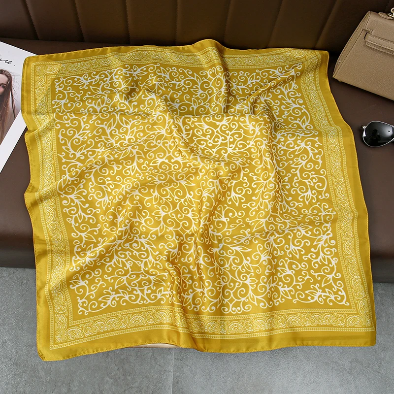 Luxury Brand Silk Square Floral Scarf Women Satin Neck Hair Tie Band Soft work neckerchife 2025 NEW Hijab Head Female Foulard