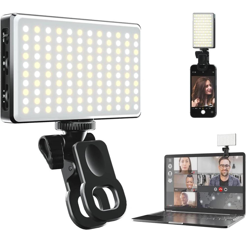 Datarm Luce Selfie Ricaricabile Portatile 3000mAh – LED Morbido Con 3 Colori E 10 Luminosità, Clip Regolabile Per Telefono, Laptop, Vlog, TikTok, Trucco