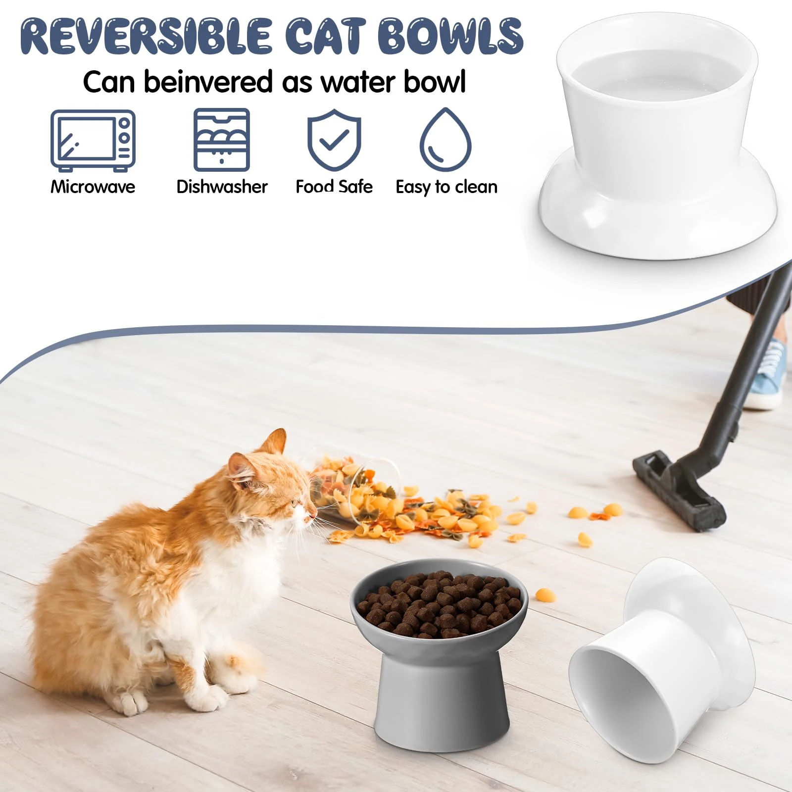 Ceramic Raised Cat Bowls Cat Food Bowls Tilted Elevated Cat Food Bowl Stress Free Backflow Prevention Dishwasher Microwave Safe