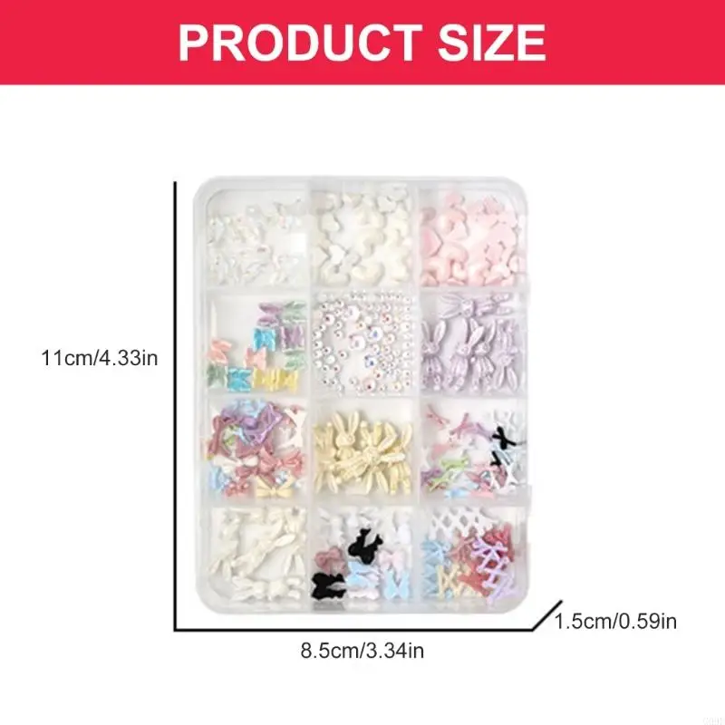 G99Eネイルチャームセット、弓蝶のハートネイルアートチャーム、カラフルなネイルアート用品