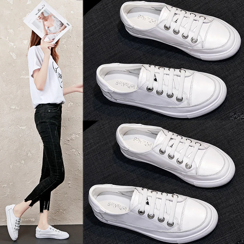 Women Genuine Leather Sneakers Large Size Little White Shoes Fashion Ladies Vulcanized Shoes Woman Summer Flats Zapatillas2023