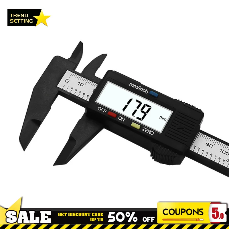 Calibrador Digital electrónico de fibra de carbono, calibrador Vernier de 100mm, Micrómetro de diámetro, herramienta de medición, regla Digital