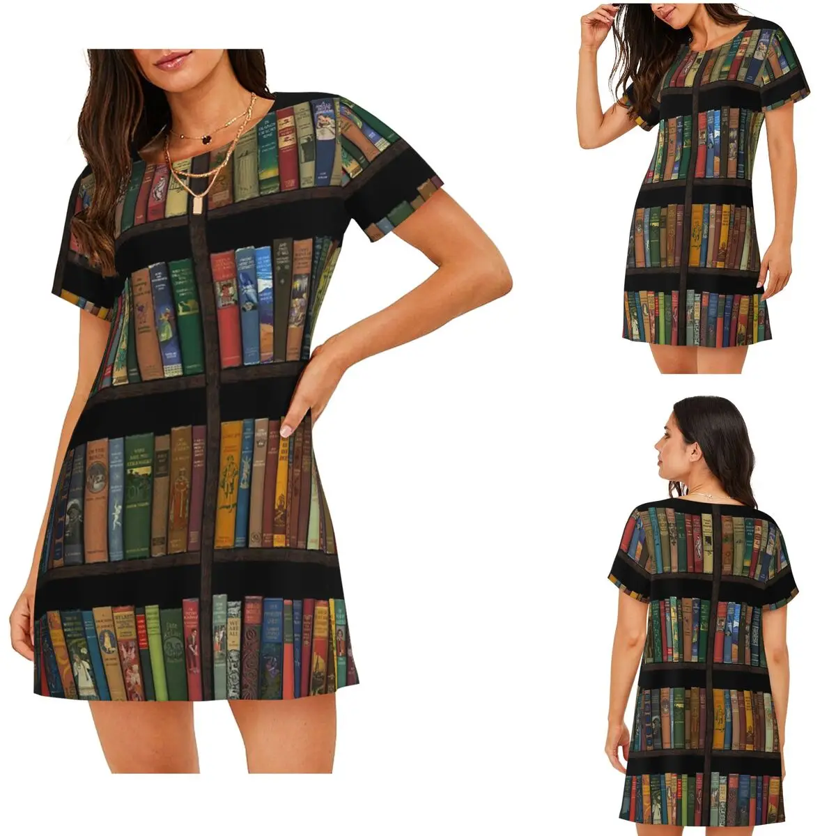 Custom Education Library Book Short Sleeves Nightdress For Sleeping Sleepshirts Women Short Sleeve Nightgowns Loose Pajama Dress