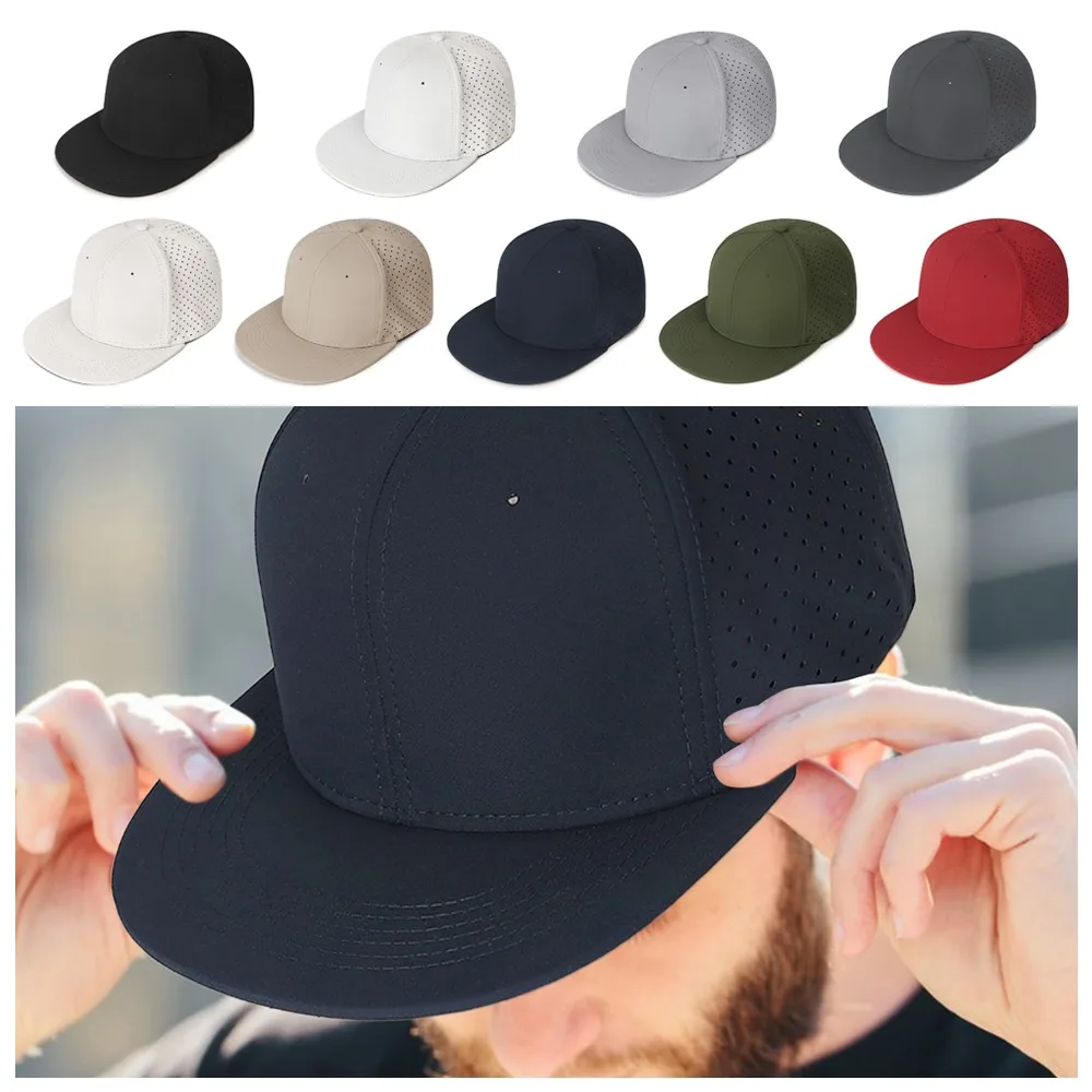 Men Full Closed Baseball Cap Breathable Causal 6 Panels Solid Flat Brim Stretchy Caps Male Trucker Hat