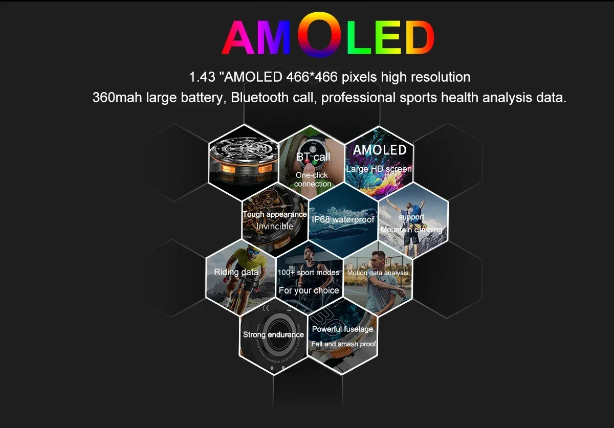 ساعة ذكية Amoled AK59 ببطارية كبيرة للسيدات ، حزام معدني مطاطي ، ساعة رياضية ، مكالمة BT ، our mAh ، أزياء فاخرة