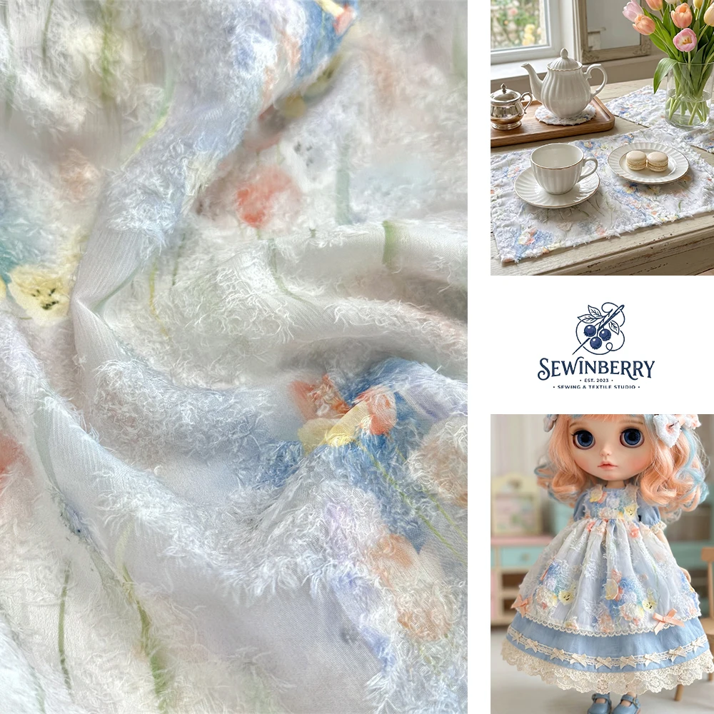 

Dreamy Watercolor Tulip Fabric Textured Sheer Floral Fabric DIY Sewing Fabric for Coquette & Cottagecore Clothing 50x135cm