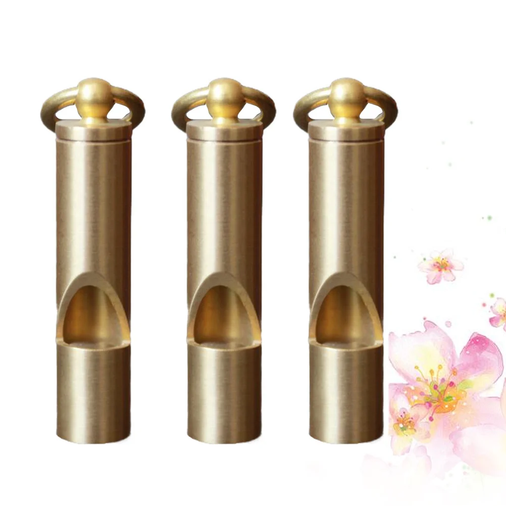 Sifflets en laiton pur, 3 pièces, porte-clés d'urgence de survie en plein air, pendentif, sifflet en cuivre fort pour randonnée Camping escalade