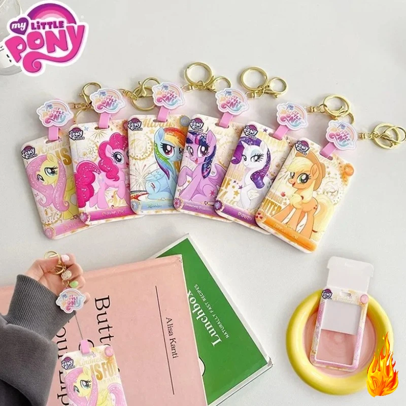 بلدي ليتل المهر حاملي بطاقات الهوية الكرتون الخنصر فطيرة بطاقة الوصول سلسلة مفاتيح Kawaii Fluttershy قابل للسحب حافظة بطاقات الائتمان قلادة #1
