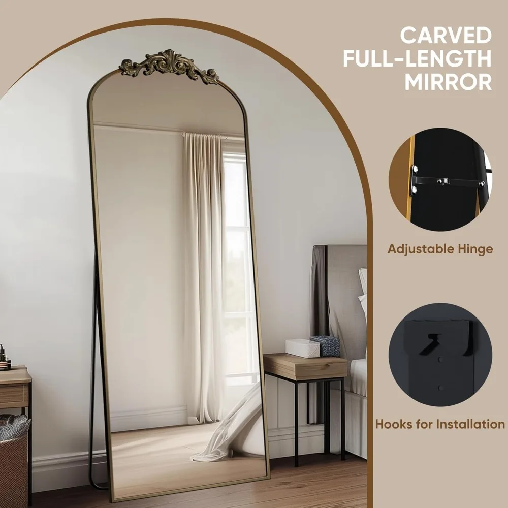 Espejo de pie grande de longitud completa, 65x24 pulgadas, diseño tallado para decoración del hogar, espejos de pared