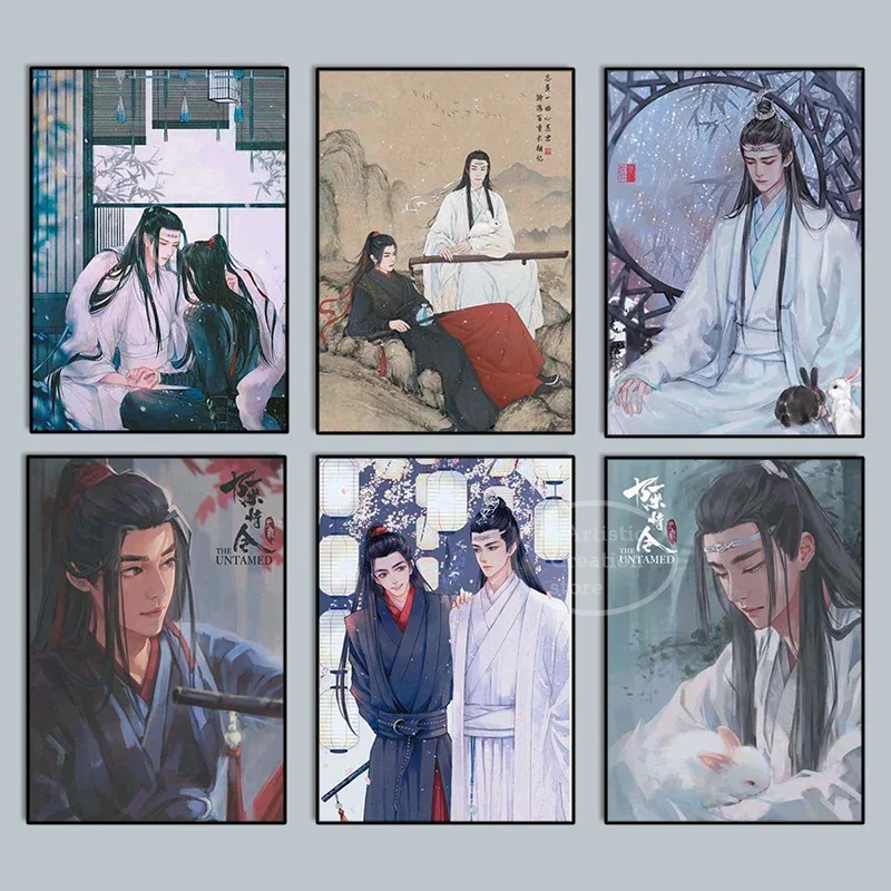 Canvas Painting Chinese Style The Untamed Poster Cartoon Magic Dao Patriarch Wei Wuxian Lan Wangji for Bedroom Wall Home Decor