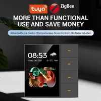 Tuya Zigbee 3.5 Inch Smart Wall Switch Touch Screen 4 Groups Switch 8-way Scene Radar Sensor Dimming Switch Curtain Smart Home