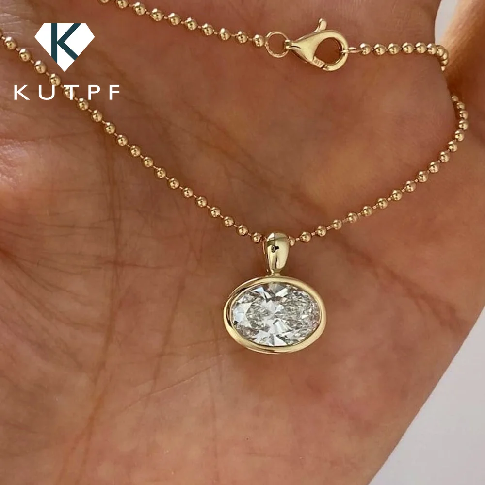 East West Oval Cut Moissanite Pendant Necklace for Women S925 Silver 2-4carat Solitaire Diamond Ball Chain with Gra Certificate