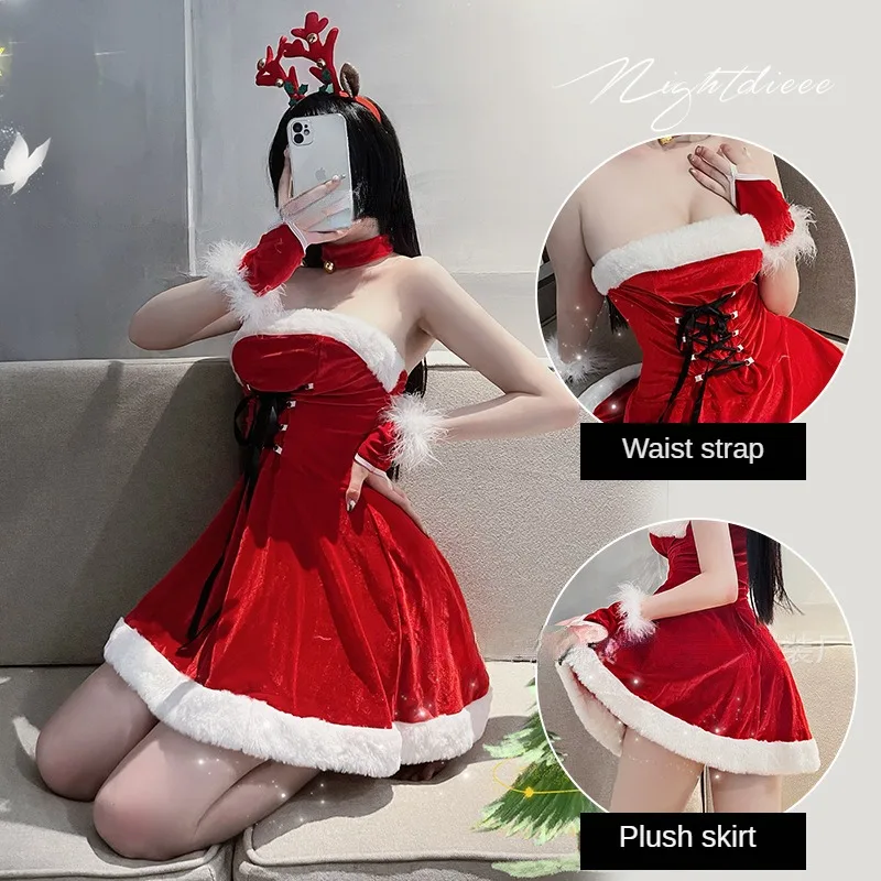 2022 New Women' Halloween Party Cospaly Christmas Dress Red Dress Pure Desire Sweet Fit Girl Christmas Set Cosplay Costume Women