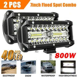 2Pcs 7'' LED Work Light Bar Square Spotlight 800W 6500k Headlights Fog Lights For Car Tractor Boat Off Road Truck SUV ATV