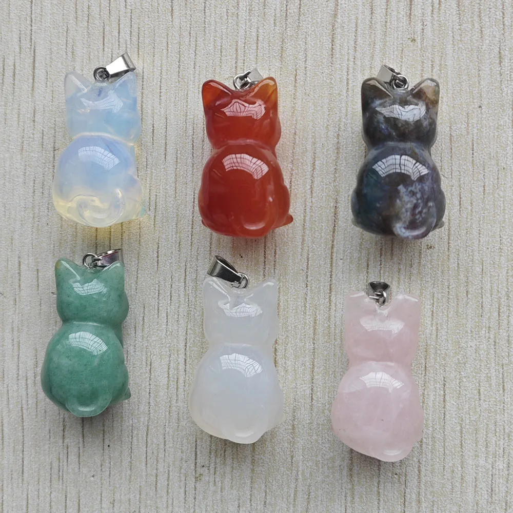 Fashion good quality natural stone mixed cat shape pendants DIY Necklaces jewelry making 6pcs/lot Wholesale fast shipping