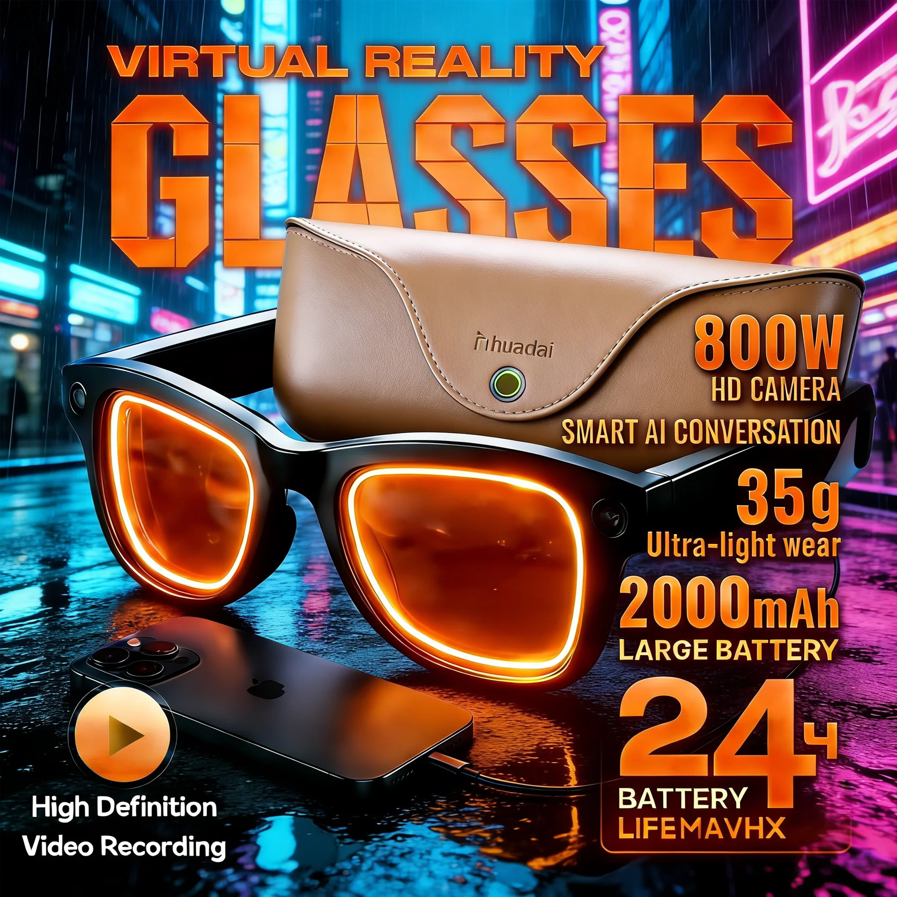 

Новые умные очки с камерой 1080P HD, зарядным боксом, AI-переводчиком диалогов, носимым видеорегистратором, Bluetooth 5.3 и функцией аудиосвязи.