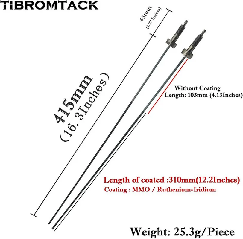 

Titanium Anode Rod with Ruthenium-Iridium Coating, Water Heater Powered, for Hot Water Heaters, Diameter 0.12 Inches