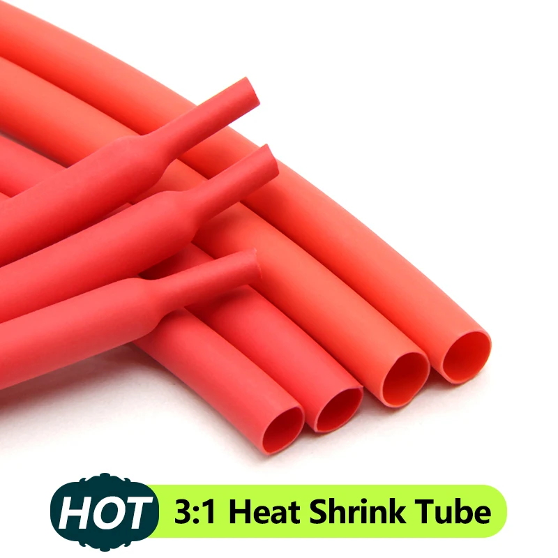 

1/5/10/25/50M Red 3:1 Heat Shrink Tube With Glue Inside Diameter 1.6mm ~ 39mm Adhesive Lined Waterproof Insulation Sleeve Wrap