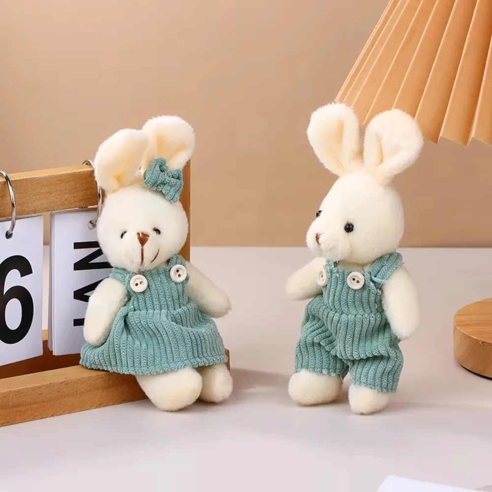 

New Soft Rabbit Plush Toy Cartoon Cute Stuffed Doll Keychain Wear Clothes Bag Charm Pendant Key Chain Decor