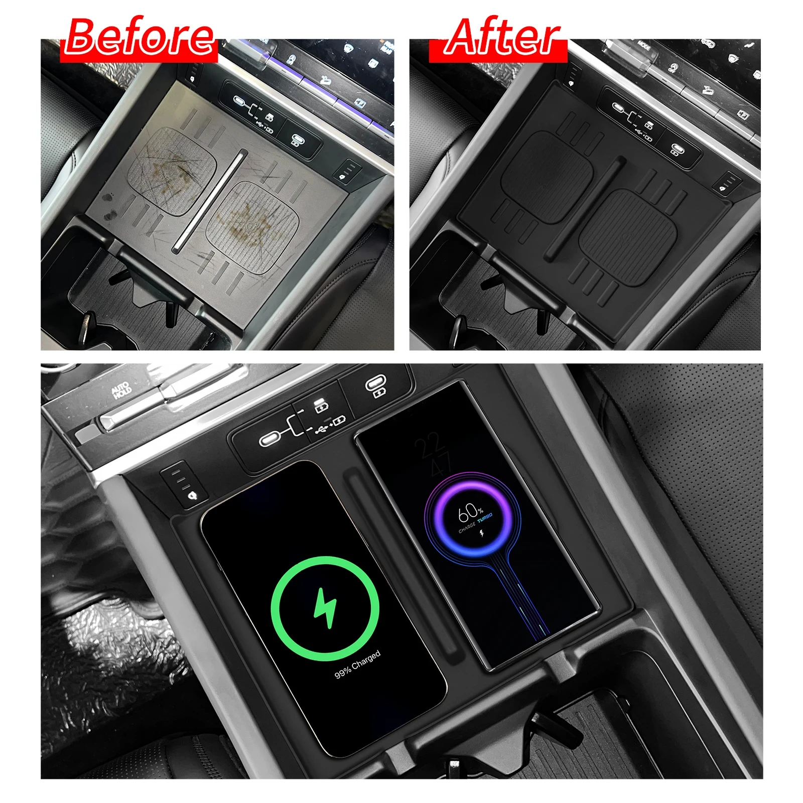 for Hyundai Santa Fe 2024 Wireless Charging Pad Auto Interior Accessories Car Phone Non-slip Charger Mat Silicone Protective Pad image 3