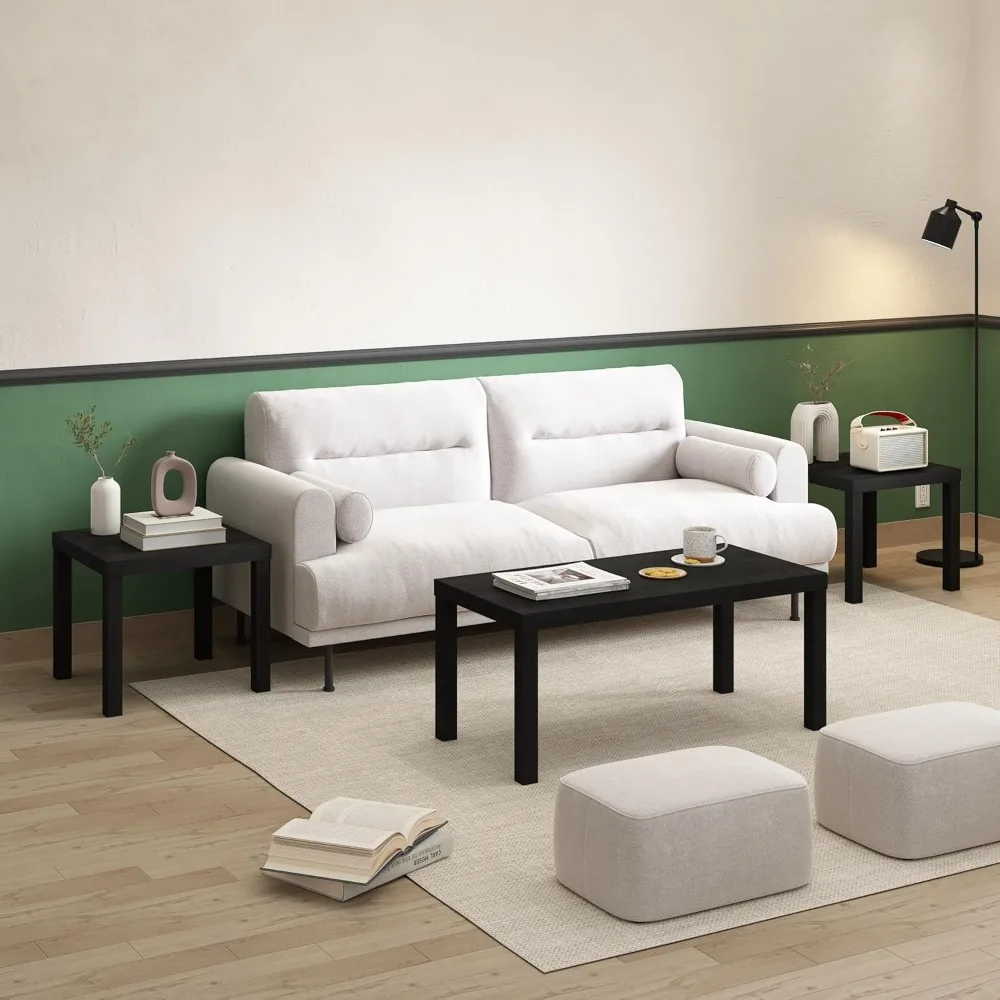 مجموعة من طاولتين جانبية بارسونز مربعة سوداء اللون، تصميم بسيط لغرفة المعيشة أو غرفة النوم #2