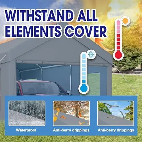Portable Garage Canopy, Carport Canopy 10x20 FT Heavy Duty, All-Weather Shelter with 2 Roll-up Doors & 4 Ventilated view 2