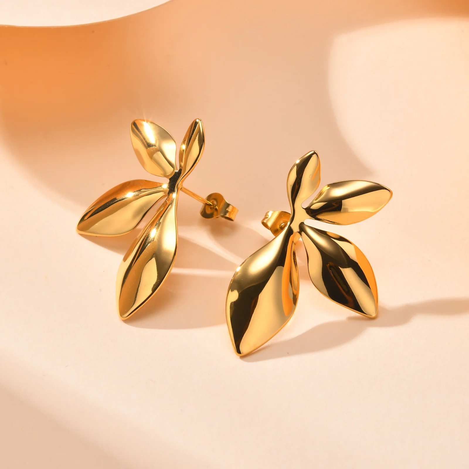 

Stainless Steel Leaf Stud Earrings for Women, Statement Jewelry Gold Plated Skin Friendlytarnish Hypoallergenic