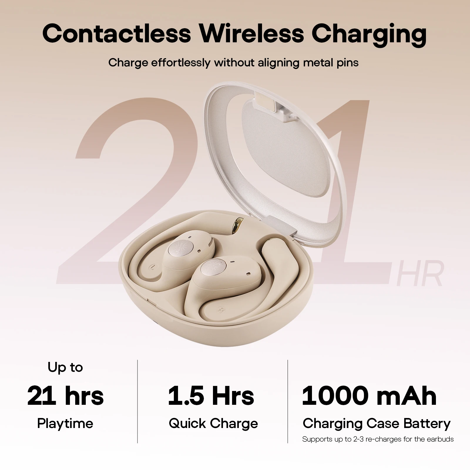 Kiwi Ears Spark Sport OWS 스테레오 블루투스 소음 제거 이어폰, 스포츠용 효율적인 배터리 수명