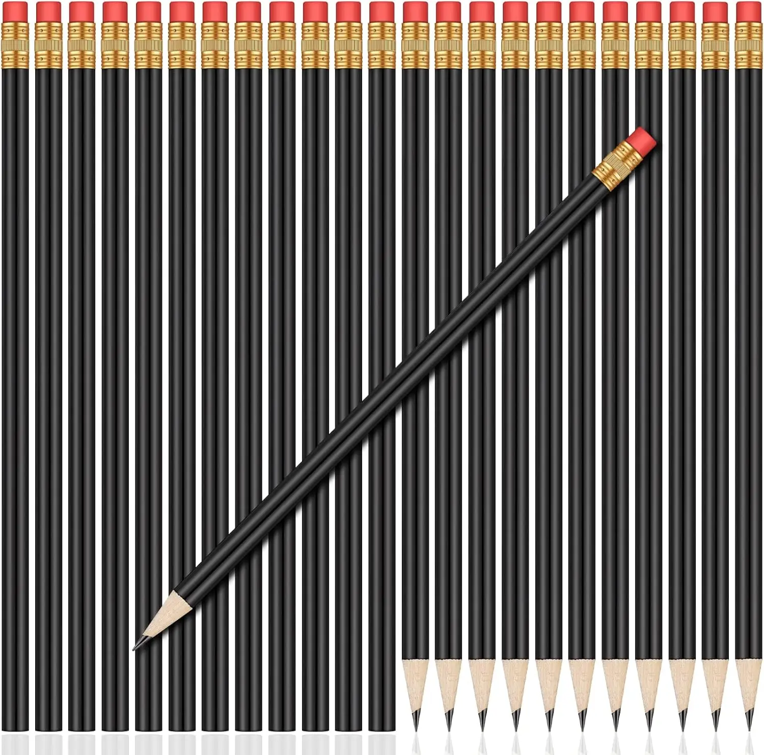 

24 Round HB Graphite Wood Pencils with Eraser for School Drawing Sketching Office Supplies Black