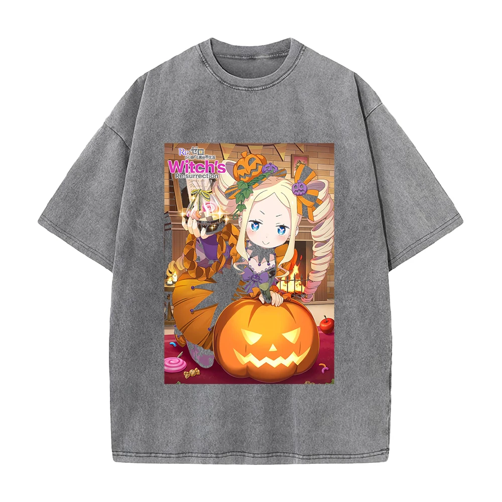 Anime Re ZERO Beatrice Kawaii Graphic T Shirt Men Women Short Sleeve Loose Oversized Tshirt Washed Cotton Tee Harajuku T-shirt