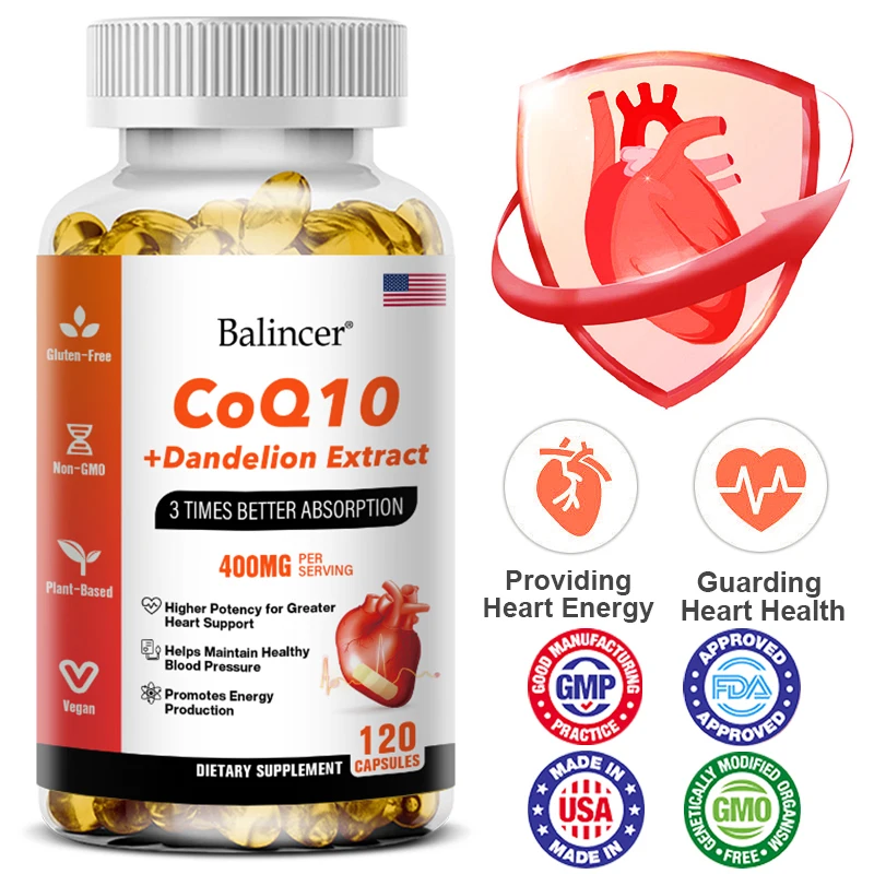 120 Coenzyme Q10 (Ubiquinol) Capsules with Dandelion Extract Energy Health Food Organic Ultra High Absorption Coenzyme Q10