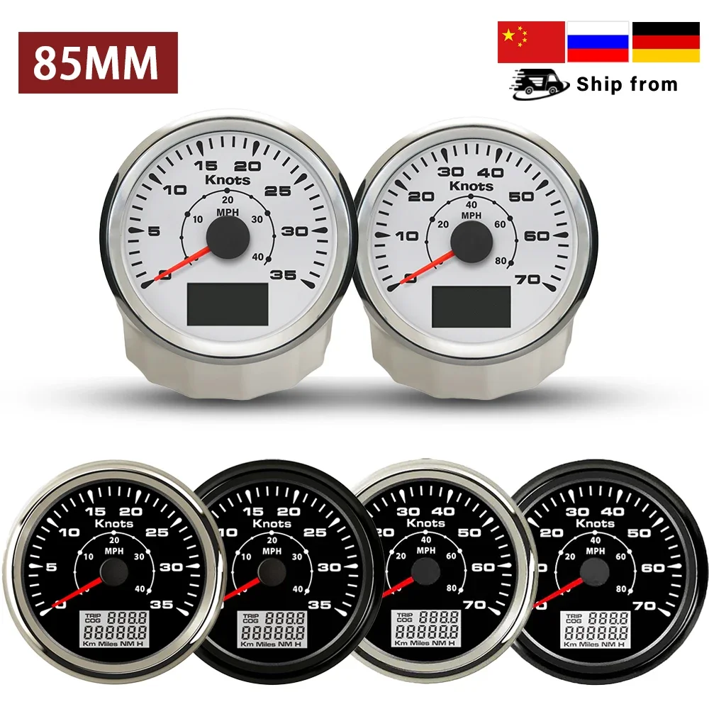 New 85mm GPS Speedometers 0-35knots 0-70knots Speed Odometers LCD Display 12V 24V with 8 Colors Backlight for Boat Vessel Yacht