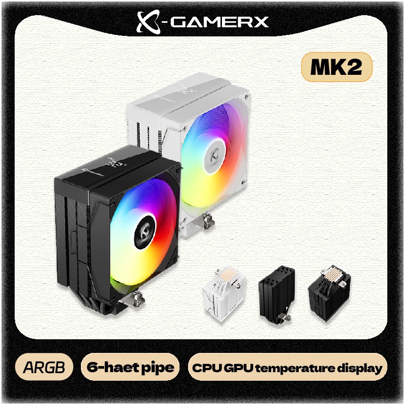 

Power Train X-GAMERX MK2 CPU Cooler 6 Heat Pipe ARGB Cooling Computer Tower Air Radiator Intel LGA1851 1700 1200 115X AM5 AM4