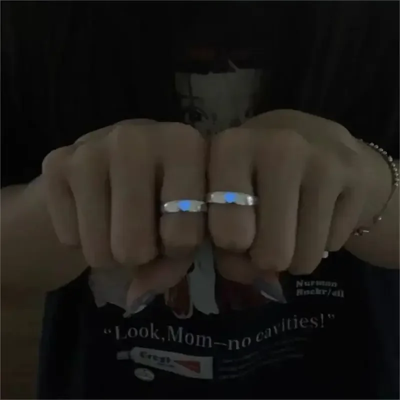 Blue Pink Luminous Ring For Couple Creative Love Heart Index Finger Ring Glowing In The Dark Rings Jewelry Valentine\'s Day Gift