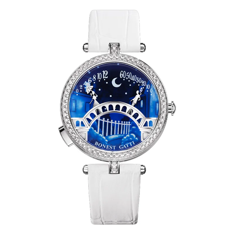 BONEST GATTI Women Quartz Watch 37mm Ladies Wristwatch Sapphire Glass Luminous Lover's Bridge Couples can Move