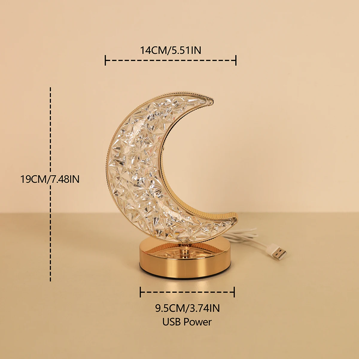 LED moon crystal desk lamp USB charging touch three color small night light, bedroom bedside decoration atmosphere light gift