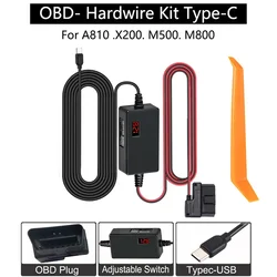 for 70mai OBD Hardwire Kit Power Cable Type USB C Port for 70mai A510 10FT 12V-24V to 5V for Dash Camera Low Voltage Protection