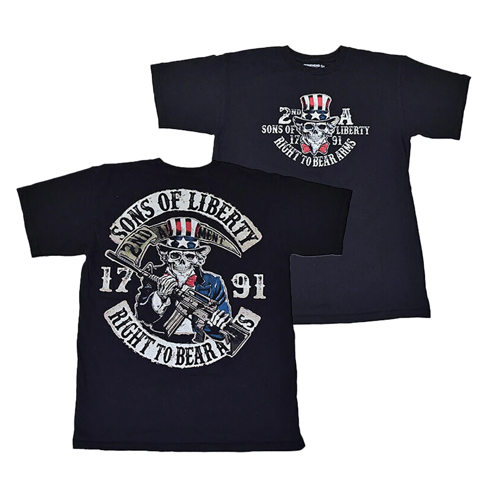 

Right To Bear Arms Sons of Liberty 2nd Amendment Skull T-Shirt 100% Cotton O-Neck Short Sleeve Summer Casual Mens T-shirt