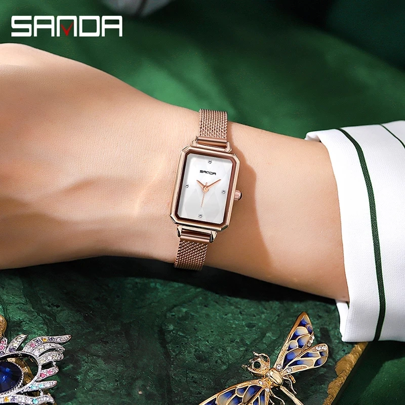 Sanda super fino rosa ouro aço inoxidável relógios feminina marca superior luxo relógio casual senhoras relógio de pulso relogio feminino 1049