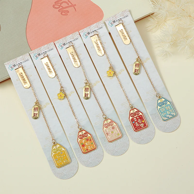 Cartoon Blessing Language Bookmark Metal Cute Creativity Small Pendant Book Mark Page Folder Office School Supplies Stationery