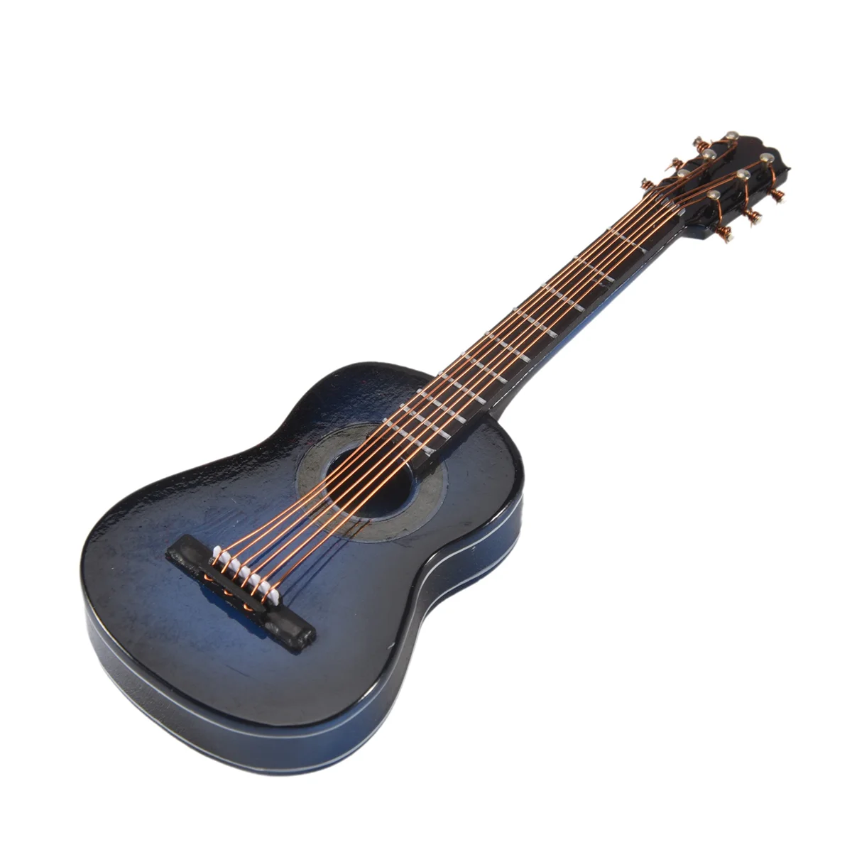 A-Wooden Miniature Guitar with Stand and Case Mini Musical Instrument Miniature Doll House Model Home Decoration