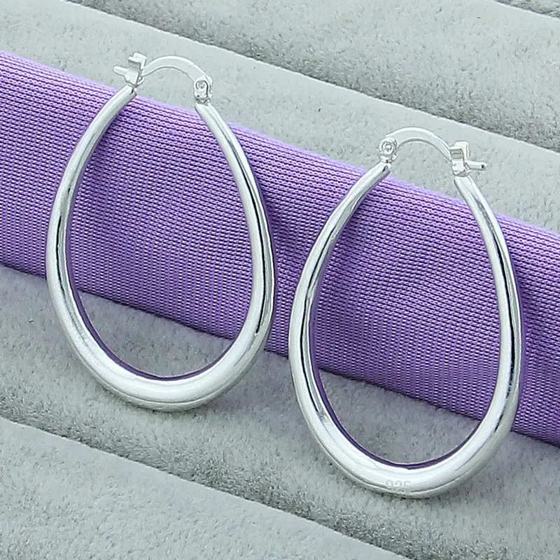 

925 Sterling Silver 41MM Smooth Circle Big Hoop Earrings For Women Fashion Party Wedding Accessories Jewelry Christmas Gifts