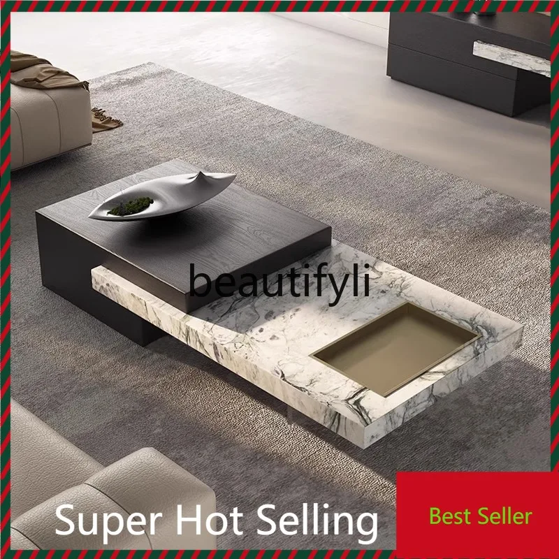 

Italian minimalist marble coffee table modern rectangular high-end low table G1218