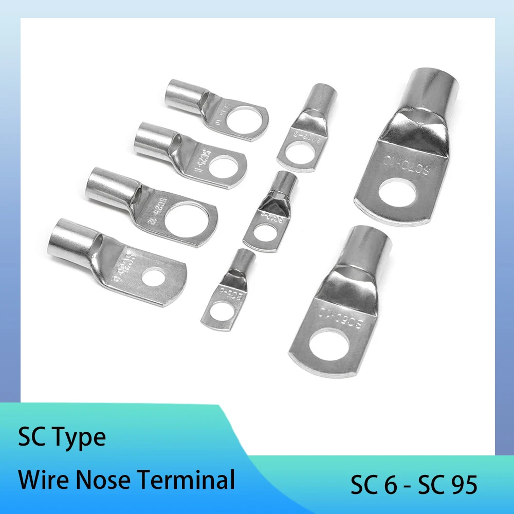 1-20Pcs SC Type Wire Nose Terminal SC6 SC10 SC16 - SC95 Bare Copper Battery Block Lugs Hole ID 6 8 10 12mm Crimp Wire Connector