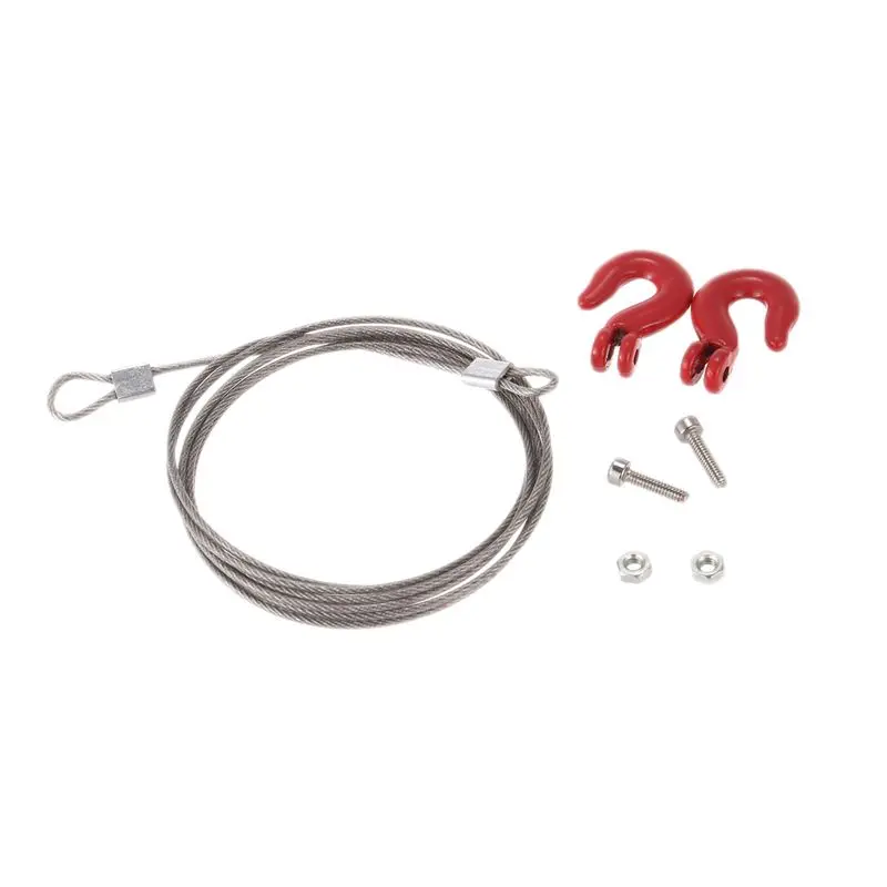 ABJL 5X 1/10 RC Car Crawler Steel Tow Rope with Hooks for SCX10 Wraith Axial D90 - 820mm, Red & Silver