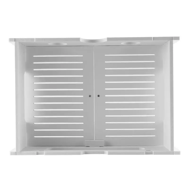 4X Wireless Wifi Router Storage Boxes Wooden Box Cable Power Plus Wire Bracket Plug Board Shelf -Double Door