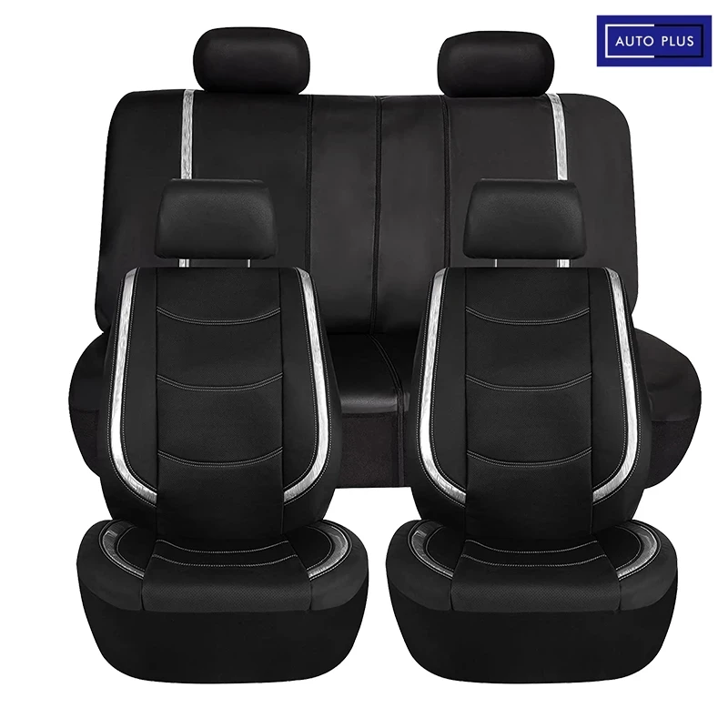 

AUTO PLUS Car Seat Covers Artificial Leather With Bright PVC Sheet With 3 Zipper Car Accessories Interior Seat Cushion Protector