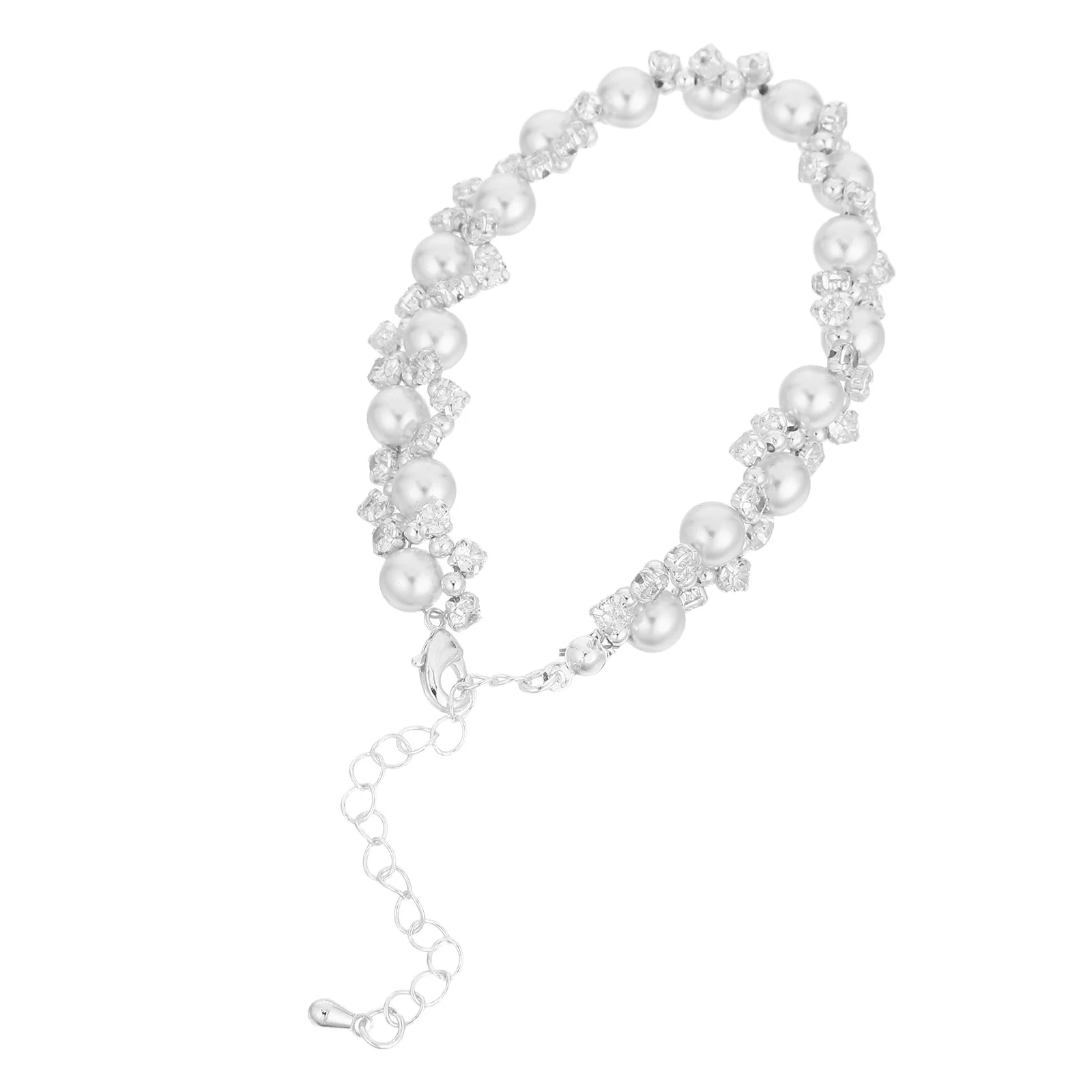 

Elegant Pearl Bracelet Sparkling Zircon Rhinestone Vintage Charm Jewelry for Women French Style Wristband Party Accessory